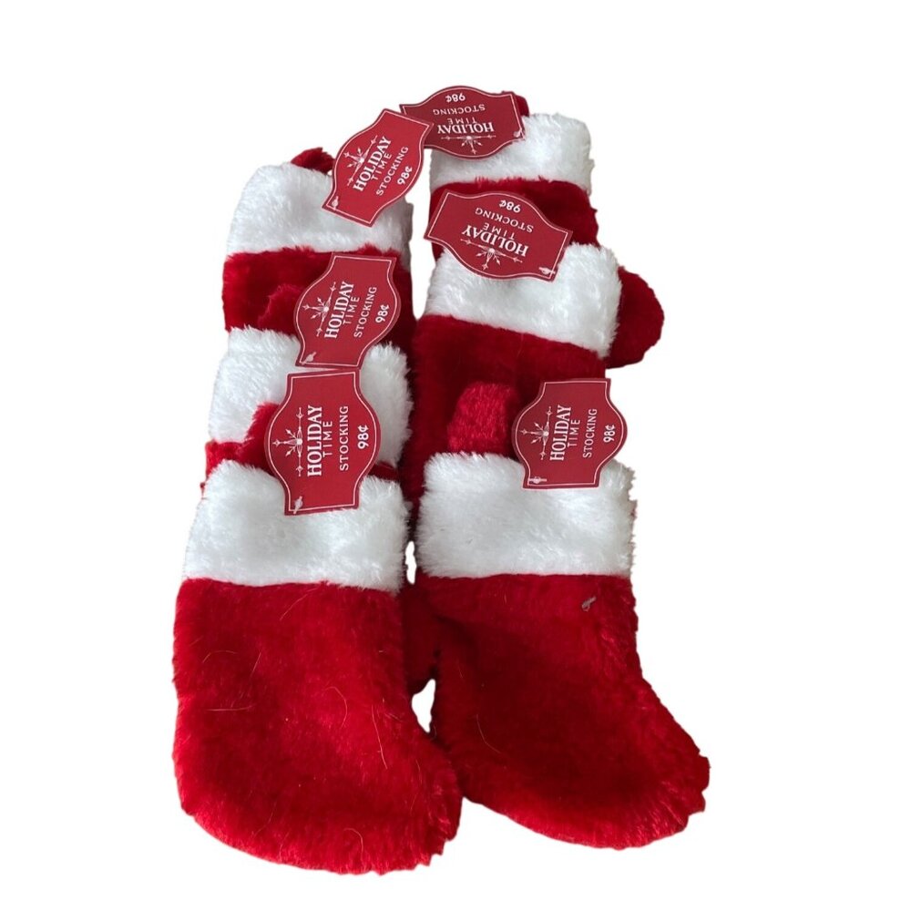 Holiday Time Mini Red and White Plush Christmas Stocking 6 Inches Set of 6 New